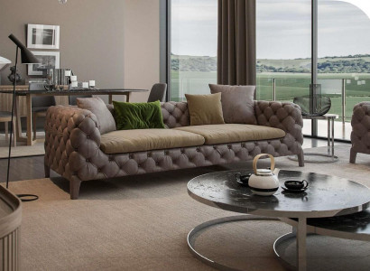 Taupe Chesterfield Three-Seater Luxury Modern Sofa Style Living Room Furniture